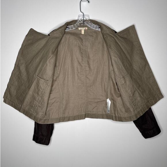 Green Eileen Fisher Organic Linen Moto Jacket Two-Tone Brown Medium - Picture 11 of 13